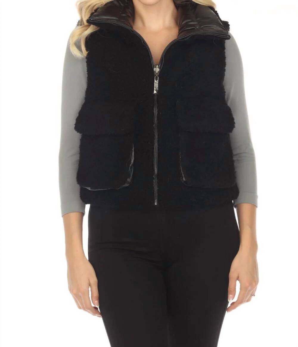 NEW BELLE FARE premium the lodi faux shearling reversible vest in black